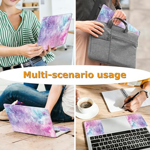 Universal Laptop Skin Sticker with 2 Wrist Pad Decals, 3-Piece Removable Vinyl Laptop Cover, Purple Pink Waterproof Anti-Scratch, Easy-Trim Fit for 13.3" 14" 15.6" Laptops - color: Purple Pink