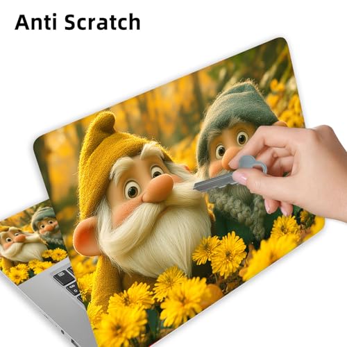Aesthetic Laptop Skin Cover,12-15.6 Inch Universal Vinyl Sticker Decal,Gnomes in Flowers Waterproof Scratch-Resistant Notebook Wrap,Removable Residue-Free Protector - color: Gnomes In Flowers