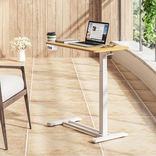 SANODESK Mobile Standing Desk with Hidden Wheels,Pneumatic Laptop Desk Rolling Computer Cart Movable Height Adjustable Small Sit Stand Desk for Home Office(27.6" W x 15.7" D,Maple) - color: Maple, size: 28x16
