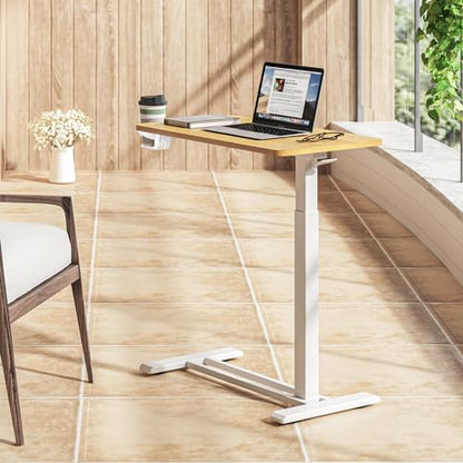 SANODESK Mobile Standing Desk with Hidden Wheels,Pneumatic Laptop Desk Rolling Computer Cart Movable Height Adjustable Small Sit Stand Desk for Home Office(27.6" W x 15.7" D,Maple) - color: Maple, size: 28x16