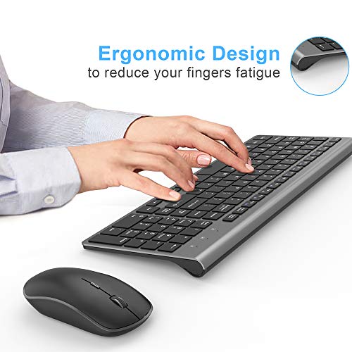 JOYACCESS Wireless Keyboard Mouse Combo, 2.4G Compact and Ultra Slim Wireless Keyboard and Mouse for Windows, Computer, Desktop, PC, Laptop (Grey) - color: black grey