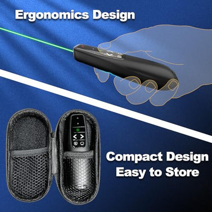 Clicker PowerPoint Presentation Wireless Presenter Remote, Green Laser Pointer for Computer Clickers, USB C A Project Power Point PPT Clicker for Mac Laptop Office, Slideshow Google Slide Advancer - style: Green Laser + case