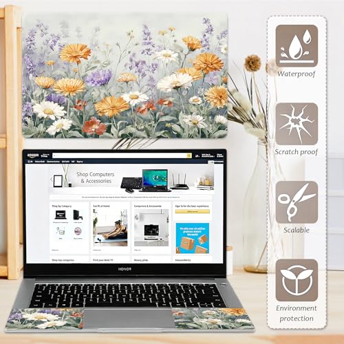 Laptop Skin 12.1-15.6 inch Removable Universal Reusable Laptop Sticker Decal,Waterproof No Residue Vinyl Cover,Scratch-Resistant Cuttable Full Wrap Sticker for Notebook, Pastel Meadow Flower - color: Pastel Meadow Flower
