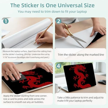 Universal Laptop Skin Decal, 3-Piece Vinyl Protector for 12 13 14 15.6" Notebook, Waterproof Anti-Scratch, Easy Trim & Bubble-Free Finish, Red Chinese Dragon - color: Red Chinese Dragon
