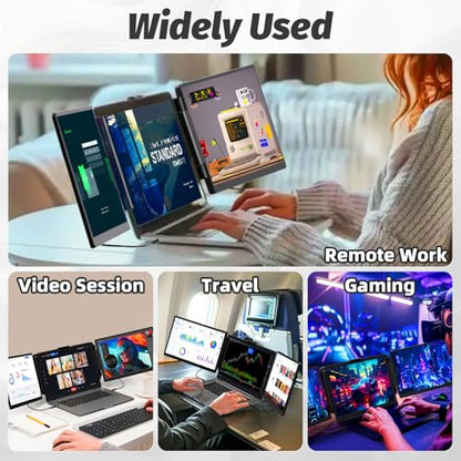 KOJOM 2K Laptop Screen Extender - 13" IPS 1440P Triple Screen Laptop Monitor Extender Plug & Play Multi Screen Attachment for 13"-17" Laptops Compatible with Wins Mac Dex Chrome Travel Gaming Work