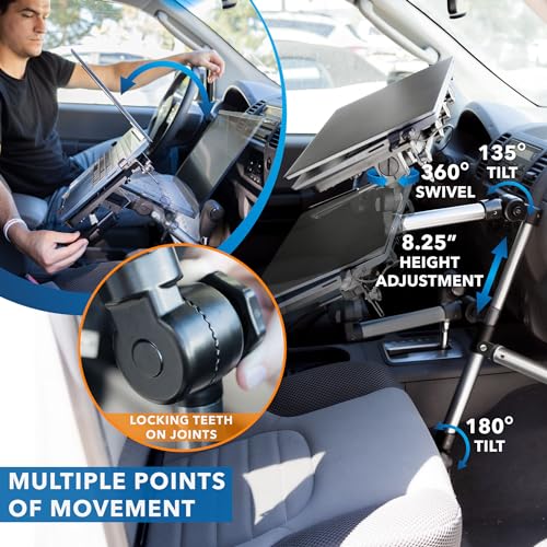 Mount-It! Car Laptop Mount, No-Drill Vehicle Laptop Stand for Vehicle & Truck, Full Motion Computer Holder for Cars Vans SUVs, Adjustable Height 14–22.25”, Fits Notebooks Up to 17” with Cooling Tray
