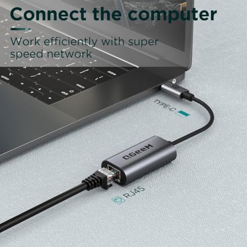 QGeeM USB C to Ethernet Adapter, 1000Mbps Gigabit RJ45 LAN Network Dongle, Thunderbolt 5/4/3 Compatible, Braided Nylon Aluminum Case for iPhone 17/16/15 Pro Max, MacBook Pro/Air M3/2, iPad, XPS - Gray - color: Classic Gray