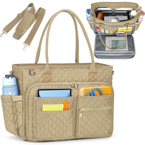 RAINSMORE Teacher Tote Bag 15.6 inch Laptop Bag for Women Work Bags Laptop Tote Nurse Bag Professional Computer Messenger with Insulated Pocket, Laptop Briefcase for Office, College, Nursing, Khkai - color: Khaki, size: 15.6 inch