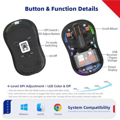 FMOUSE Transparent Wireless Mouse, 2 Cute 2026 Figurines, Tri-Mode, Black | Rechargeable | USB-A & USB-C Receivers for Mac, iPad, Laptop | 2.4G & Dual Bluetooth | Silent Clicks | RGB | Portable - color: Black