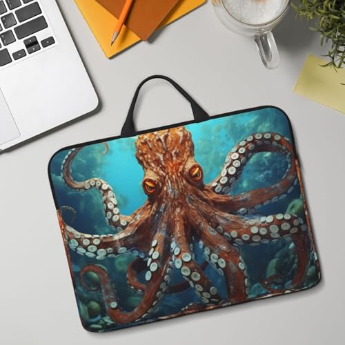 14 Inch Laptop Sleeve Case Waterproof Lightweight Laptop Case Bag Cool Big Octopus Travel Laptop BagsWith Handle Briefcase Messenger Bag For Women Men