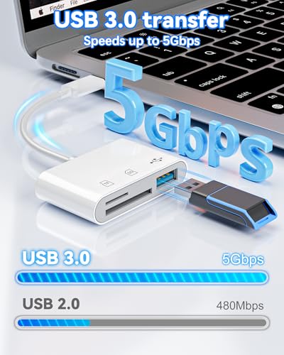 SD Card Reader, USB-C SD/TF Memory Card Adapter with USB 3.0 Port | SD Card Support • Compatible with iPhone 17/16/15, iPad & Android • Trail Camera Viewer • Plug & Play