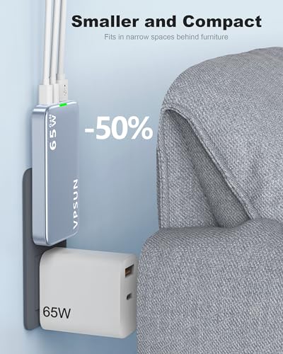 65W GaN USB C Wall Charger Block,3 Port Ultra Thin Flat USB-C Charging Plug,Foldable USB Power Adapter for MacBook,iPhone 15/16,Samsung (Blue) - color: Blue