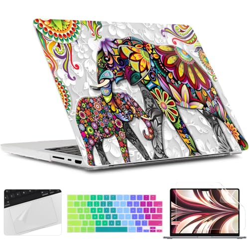 TWOLSKOO for MacBook Pro 16 Inch Case 2023 2022 2021 Release M2 A2780 M1 A2485 M1 Pro/Max, Hard Shell Case & Keyboard Cover & Screen Protector for Mac Pro 16" with Touch ID, Art Elephants - color: Art Elephants