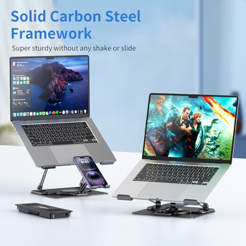 Laptop Cooling Pad with Detachable Fan & Cooler, 2-in-1 Laptop & Phone Stand, Adjustable Angle, 360° Rotatable Base, Carbon Steel, Ultra-Quiet & Super Sturdy for Laptop (Black) - color: Black