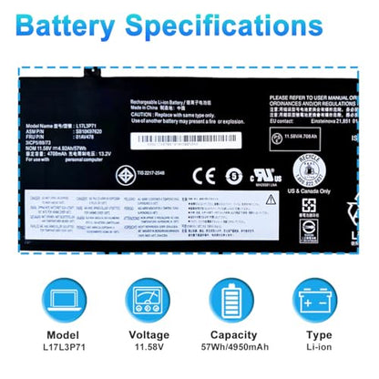 L17L3P71 L17M3P72 Laptop Battery for Lenovo ThinkPad T480S Series | for HP Ultrabook 20L7 20L8 Series 01AV478 01AV479 01AV480 L17M3P71 SB10K97620 SB10K97621 11.58V 57Wh 4920mAh - size: 10.63*3.54*0.24inch L17L3P71