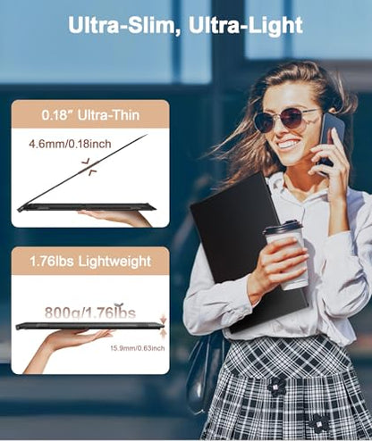 15.3" Laptop Screen Extender, Ultra-Thin 1200P Portable Monitor | 1.76lbs Lightweight, Dual Screen Extender Plug & Play, For 14"-17.3" Laptops, Works with Windows/Mac/Android/Chrome - size: 15.3" Monitor