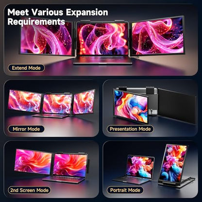 One Cable No Driver Laptop Screen Extender,14" FHD 1080P IPS Portable Monitor,1-Min Setup USB-C Plug and Play, Ultra-Slim Triple Screen for 12-15.6" Laptops Windows/MacOS/Android (14.2FHD)