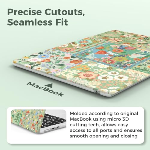 iCasso for MacBook Air 13.6 inch Case M5 2026 M4 2025 M3 M2 2024-2022 Model A3449 A3240 A3113 A2681, Flower Pattern Sturdy Protective Hard Shell Case Cover for Mac Book Air 13 inch, Green - color: Green Flower Patchwork
