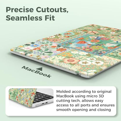 iCasso for MacBook Air 13.6 inch Case M5 2026 M4 2025 M3 M2 2024-2022 Model A3449 A3240 A3113 A2681, Flower Pattern Sturdy Protective Hard Shell Case Cover for Mac Book Air 13 inch, Green - color: Green Flower Patchwork