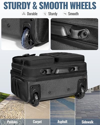 Rolling Tactical Messenger Bag, 17.3 Inch Briefcase with Wheels | A Padded Laptop Sleeve, Accordion File Organizer, Opens 180° Flat, Wheeled Military Laptop Bag for Work Commute Flight