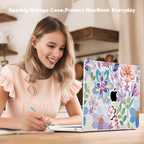 Teryeefi Clear Case for M4/M3/M2 MacBook Air 13.6 inch 2025 2024 2022 Fit Model A3240/A3113/A2681, Laptop Hard Shell with Keyboard Cover Trackpad Film USB Adapter for MacBook Air 13 inch, Floral W104 - color: Purple Flower W104