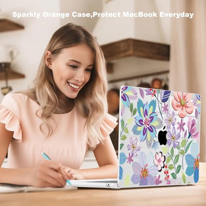 Teryeefi Clear Case for M4/M3/M2 MacBook Air 13.6 inch 2025 2024 2022 Fit Model A3240/A3113/A2681, Laptop Hard Shell with Keyboard Cover Trackpad Film USB Adapter for MacBook Air 13 inch, Floral W104 - color: Purple Flower W104