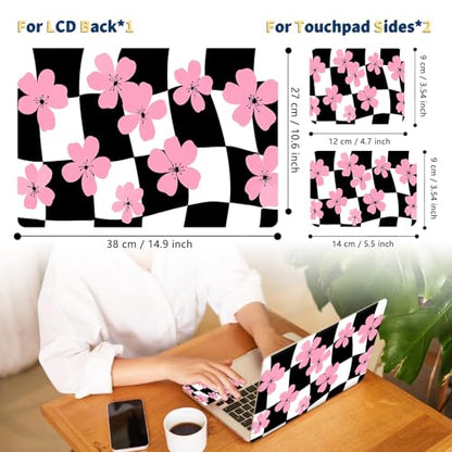 Universal Laptop Skin for 13-16 Inch Laptops,Vinyl Protective Sticker Decal,Easy DIY Trim-to-Fit for HP/Dell/MacBook,Bubble-Free & Removable,Pink Flowers Plaid - color: Pink Flowers Plaid
