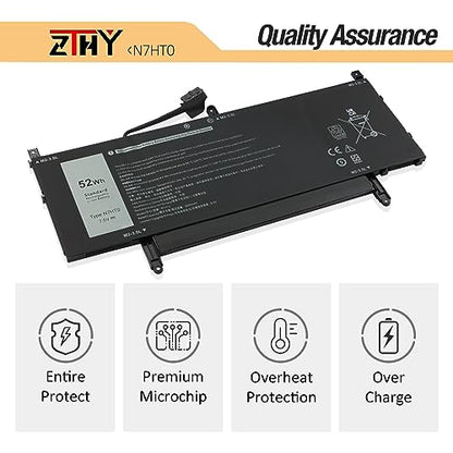 ZTHY 52Wh N7HT0 Laptop Battery Replacement for Dell Latitude 9510 9520 / Latitude 9520 2-in-1 P94F P95F P95F001 P94F001 TVKGH V5K68 N2NLL 08NFC7 N2NLL N7HTO 0PKW00 089GNG 0HYMNG 7.6V 6500mAh 4-Cell