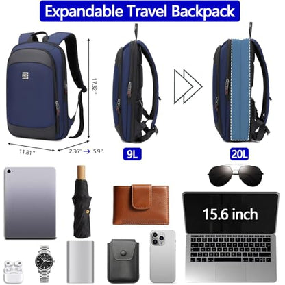 Business Backpack for Men 15.6 Inch,Slim & Expandable Waterproof Travel Laptop Backpack - color: Blue