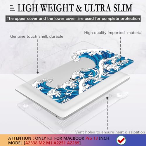 CISSOOK Wave Case for MacBook Pro 13 inch Case 2025-2020 Release | Ocean Hard Shell Cover for MacBook Pro 13 with Touch Bar M2 Chip A2338 M1 A2251 A2289 with Keyboard Cover +Screen Protector - color: Pro13inch-Great Wave