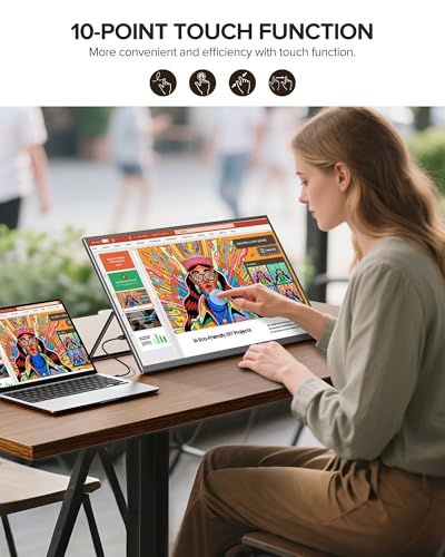 UPERFECT 24" 120Hz QLED Portable Touchscreen Monitor 1080P 125% sRGB 400Nits w/Stand & VESA, HDMI USB-C Travel Monitor for Laptop/Gaming Devices/Phone/Mini PC, External Second Screen for Gaming & Work - size: 23.8"