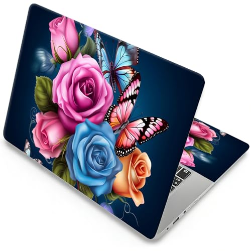 Universal Laptop Skin, DIY Cut-to-Fit Vinyl Cover Compatible with HP, Dell, Lenovo, Mac (13.3" to 15.6"), Anti-Scratch, No Residue & Bubble-Free Protective Decal Sticker, 3D Rose Butterfly - color: 3D Rose Butterfly