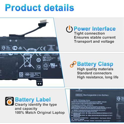 47.3Wh GB02XL L42583-005 Laptop Battery Replacement for HP Chromebook 14-DB 14-DB0051CL 14 G5 Chromebook X360 11 G1 G2 EE 11A G6 G8 EE 11 G7 G8 EE Series HSTNN-DB7X L42583-002 7.7V 6000mAh - size: 9.84*3.74*0.39inch GB02XL