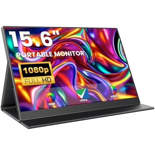 ZUCWO 15.6 Inch Portable Computer Monitor, Portable Monitor for Laptop,PC,MacBook,Phone, PS4, 1080P FHD Display with HDMI USB-C, Built-in Speaker with Leather Case, Travel Work Home Gaming Monitors - size: 15.6"