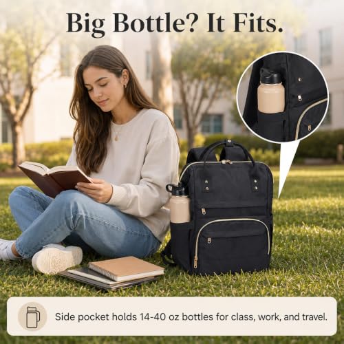 Laptop Backpack for Women, 15.6 Inch Work Backpack Purse with Large Capacity, Water-Resistant Nurse Bag, College Bookbag for School, Casual Travel Daypack, Black - color: Black