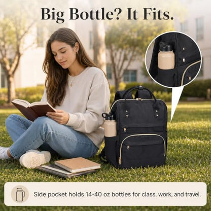 Laptop Backpack for Women, 15.6 Inch Work Backpack Purse with Large Capacity, Water-Resistant Nurse Bag, College Bookbag for School, Casual Travel Daypack, Black - color: Black