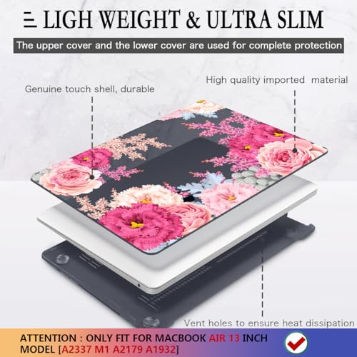 CISSOOK Compatible with MacBook Air 13 inch Case 2021 2020 2019 2018 | A2337 A2179 A1932, 4in1 Set Cute Hard Shell Case Keyboard Cover for MacBook Air 13 inch M1 Pink, Gorgeous Flowers - color: Gorgeous flowers