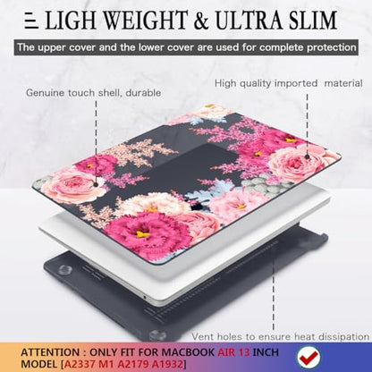 CISSOOK Compatible with MacBook Air 13 inch Case 2021 2020 2019 2018 | A2337 A2179 A1932, 4in1 Set Cute Hard Shell Case Keyboard Cover for MacBook Air 13 inch M1 Pink, Gorgeous Flowers - color: Gorgeous flowers