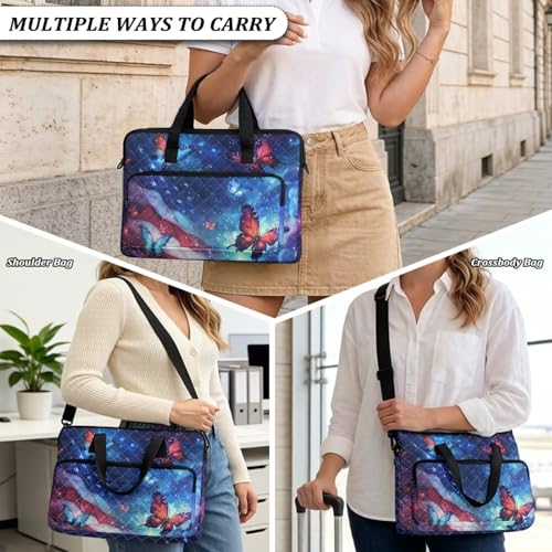 Laptop Sleeve, Laptop Cover with Adjustable Strap Computer Bag Tablet Notebook Sleeves Handbag Messenger Briefcase - color: Butterfly American Flag Print