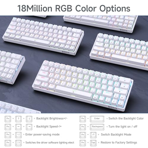 DIERYA DK63 60% Wireless Mechanical Gaming Keyboard | Bluetooth/2.4G/Wired Keyboard | RGB Backlit Compact 63 Keys Mini Office Keyboard | with Red Switch | for Windows Laptop PC Gamer Typist-White - style: White/Red Switches