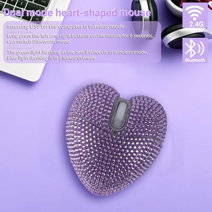 elec Space Wireless Bluetooth Mouse, Silent and Stylish Heart-Shaped Mouse for Laptop, PC - 10m Range (Purple) - color: Purple
