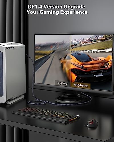 Maxonar VESA Certified USB C to DisplayPort 1.4 Cable (8K@60Hz/4K@144Hz) | 32.4Gbps Uni-Directional Adapter Nylon Build HDCP, G-Sync for iPhone 17/16,MacBook Pro/Air,Odyssey G8/G9- 6.6FT/2M - Grey - size: 6.6FT