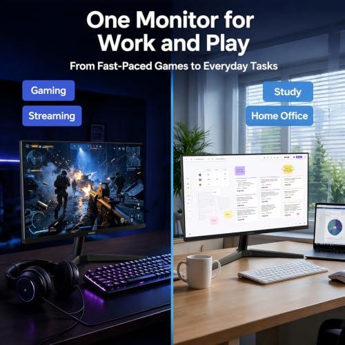 KOORUI 24 Inch Gaming Monitor, 180Hz FHD 1080P VA Display with 3000:1 Contrast, Eye Care, HDMI & VGA, VESA 100x100mm Mountable for Dorm Room, Dual-Screen Setup, PC and Console Gaming - size: 24"/FHD/180Hz