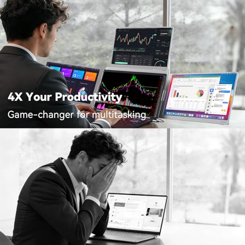 LXU 16" Laptop Screen Extender Quad Monitor 1200P | 1 Cable 4 Screens, Triple Extended Monitor for Laptops 12~18", Adaptive Top Screen, Need Driver, S788 - size: 16" Screen Extenders