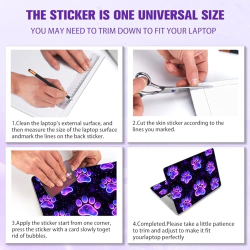PLIGREAT 15 Inches Laptop Decal Sticker Skin Cover, Starry Sky Paw Art Design Laptop Sticker Decals Fits 12" to 15" Laptops Universal Waterproof Removable, Purple Black - color: Purple Black