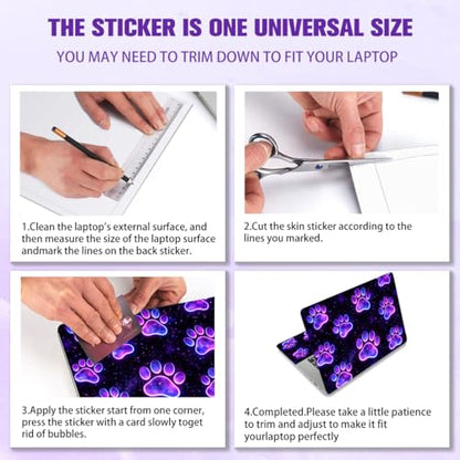 PLIGREAT 15 Inches Laptop Decal Sticker Skin Cover, Starry Sky Paw Art Design Laptop Sticker Decals Fits 12" to 15" Laptops Universal Waterproof Removable, Purple Black - color: Purple Black