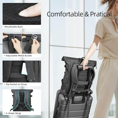 Rolltop Backpack for Men Women, Expandable Travel Laptop Backpack | 15.6 Inch Casual Daypack with Computer Compartment,19-28L Water-Resistant Business Backpack Bag for Commute Work College-Grey - color: Grey