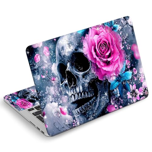 Universal Laptop Skin Sticker Decal, Compatible with MacBook HP Dell Lenovo 12"-15.6", Reusable Vinyl Notebook Cover 3PCS Set, High-Recognition Film-Pink Blue Flower Skull - color: Pink Blue Flower Skull