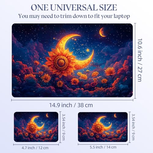 Universal Laptop Skin Sticker Decal,15.6 Inch Laptop Vinyl Cover for 13" 14" 15.6" Laptop,Scratch-Resistant Waterproof Protector Wrap,Reusable with Wrist Pads,Sunflower Crescent Moon Night - color: Sunflower Crescent Moon Night