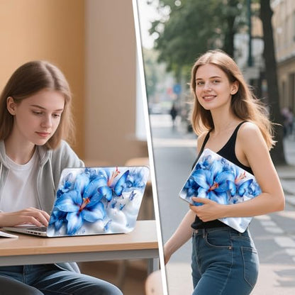 Universal Laptop Skin Sticker Decal, 12"-15.6" Aesthetic Vinyl Wrap, Blue Flower Butterfly Waterproof Notebook Cover Art Protector for MacBook HP Dell Lenovo, Fits 13" 14" 15" 15.6" - color: Blue Flower Butterfly